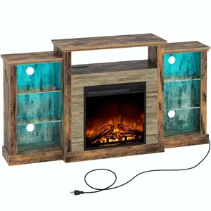 [Fast shipping]Fireplace TV Stand with Led Lights and Power Outlets, TV Console for TVs up to 65", Entertainment Center with Adjustable Glass Shelves