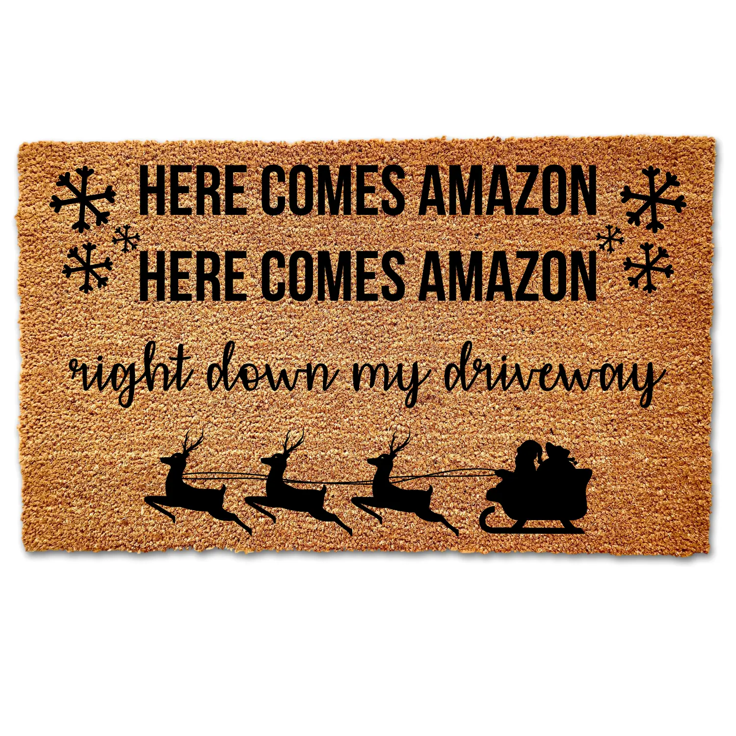 Here Comes Amazon Doormat, Funny Christmas Doormat, Funny Doormat, Christmas Welcome Mat, Merry Christmas Door Mat, Christmas Holiday Decor