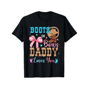 Boots or Bows Gender Reveal Daddy Loves You T-Shirt - Cowboy Hat & Pink Bow Design - Soft 180gsm Cotton Shirt for Dad - Gender Announcement Party Outfit - Sizes S-XXXL (Men & Women) - Pregnancy Reveal Gift Idea, Family Celebration, Playful Graphics, Comfo