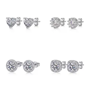 Sparkling 4-Pair Set of 925 Sterling Silver-Style CZ Earrings (Women's) — DDMS0010: Brilliant-Cut Cubic Zirconia, 925 Sterling Silver, Hypoallergenic
