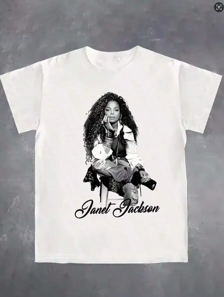 Men Janet Music Graphic Cotton Crew Neck Oversized Short Sleeve T-Shirt, Funny Black Print Streetwear Top For Summer Back To School Halloween