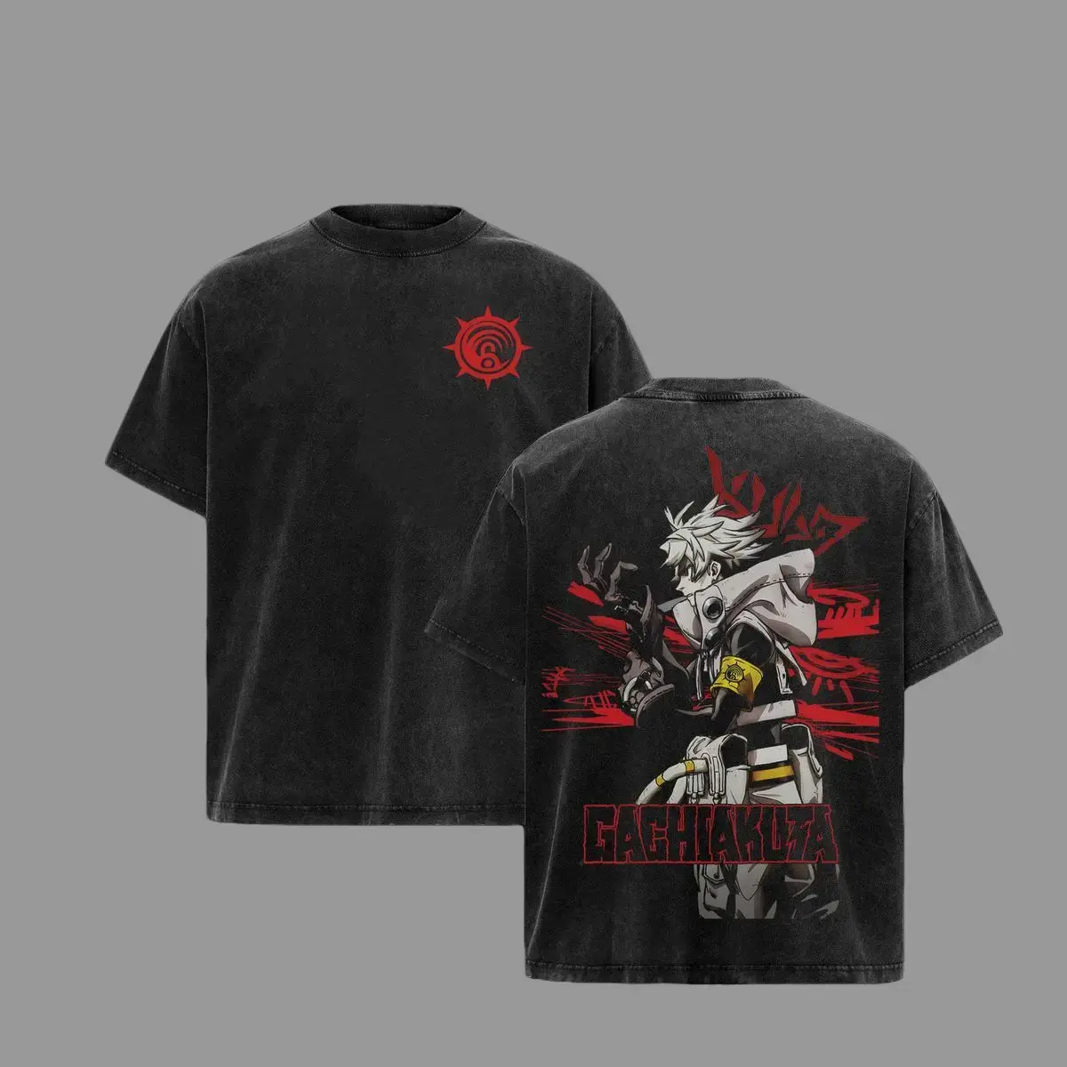 Men's Oversized Distressed Short-Sleeve Tshirt - Zenless Zone 0 Acid Wash Gothic Graphic Exceptional Quality Heavyweight 230gsm Cotton Clothes, 7-Day Return Policy