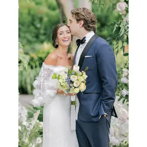 Rinlong 11 inch wide White & Blue Bridal Bouquet Decorative Flower