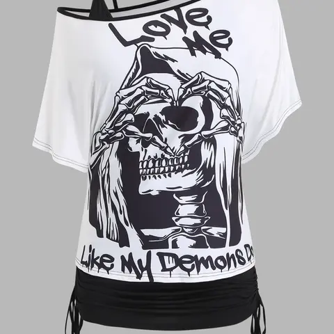 Women's Plus Size Halter Top T-Shirt Streetwear, Casual Street Fashion, Womenswear, Summer, Matching, Sleeveless, Sexy Shoulder-Exposed Design, Two-Piece Set, Fashionable Upper Garment, Trendy Choice