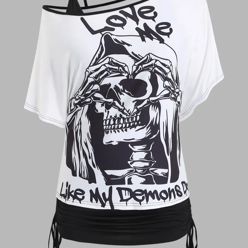 Women's Plus Size Halter Top T-Shirt Streetwear, Casual Street Fashion, Womenswear, Summer, Matching, Sleeveless, Sexy Shoulder-Exposed Design, Two-Piece Set, Fashionable Upper Garment, Trendy Choice