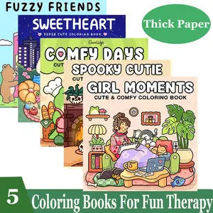 5-Piece Coloring Set:GIRL MOMENTS&FUZZY FRIENDS&SPOOKY CUTIE&SWEETHEART&COMFY DAYS,Charming Coloring Book for Adults and Teens Featuring