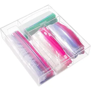 Acrylic Bags Storage Organizer - Baggie Bags Drawer Organizer & Plastic Food Storage Bags Holder - Compatible with Gallon, Quart, Sandwich, Snap, Freezer, Slider Bags (Clear)
