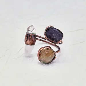 Natural 3-Color Crystal Ring (Amethyst+Citrine+Clear Quartz) | Purple Moisture + Yellow Brightness + White Transparency, Color Block for Elegance | Minimalist Setting Design | Daily Versatile Accessory【PS.1.46 LIVE】