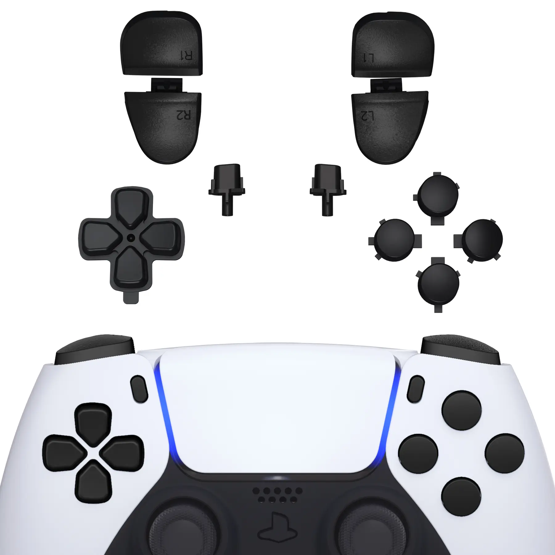 eXtremeRate 1 Set Precision Cut Durable Custom Full Replacement Buttons Shell (PS5 Accessories) - Includes D-pad, R1, L1, R2, L2 Triggers, Share, Options, Face Buttons, Screwdriver - Fits BDM-030, 040, 050, 060 Models - Controllers Not Included