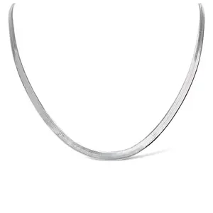 Herringbone Chain Necklace for Women or Men | 18 Inch 5.5mm Wide - 18K Gold or Polished Stainless Steel - Flat Snake Chain with Lobster Claw Clasp - Unisex Fashion Jewelry