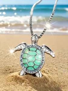 Fashion Boho Style Shiny Turtle Pendant Necklace, Women's Festival Party Beach Jewelry Accessory, Animal Pattern Zinc Alloy Chain