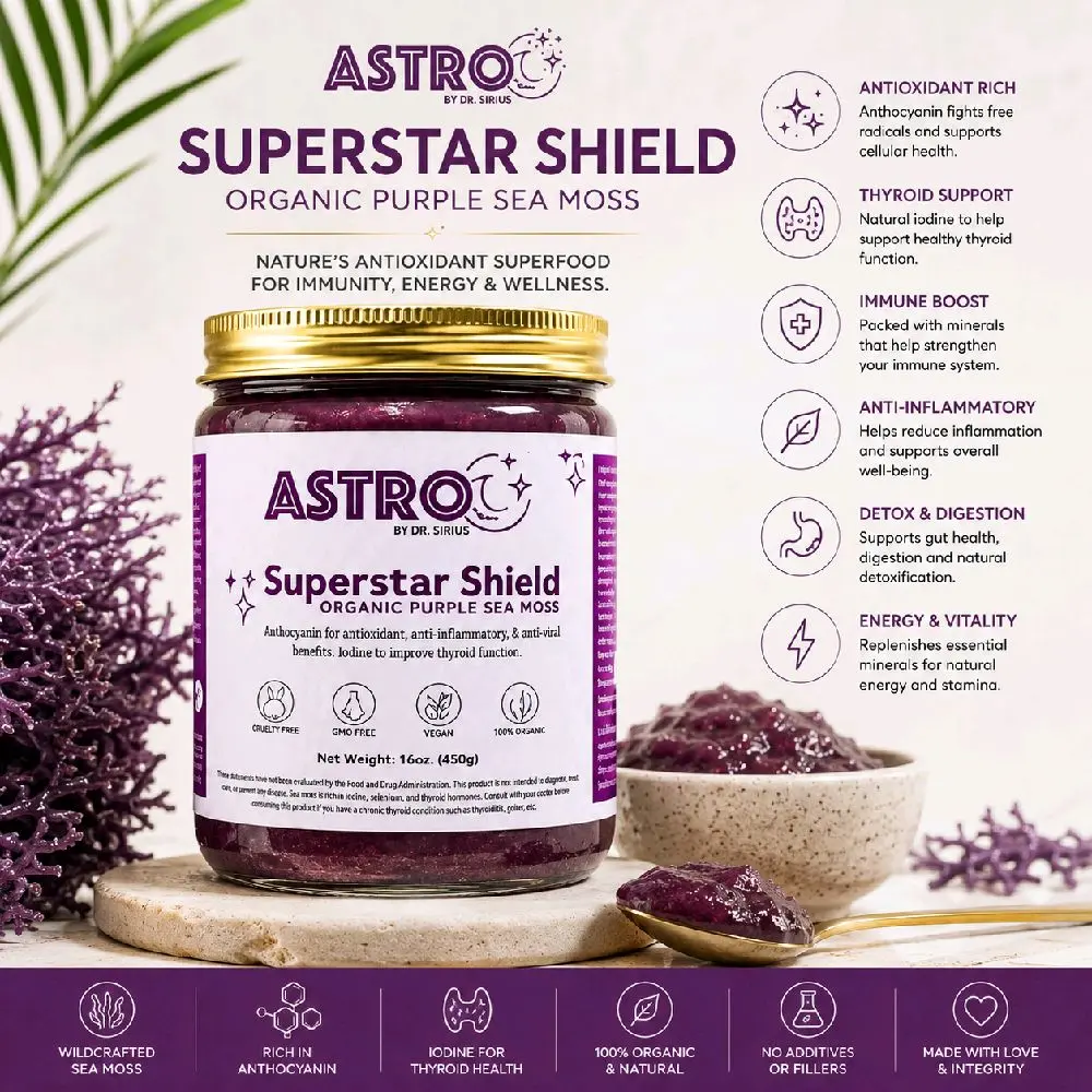 Astro Brand Star Shield Purple Sea Moss Gel 16oz. Fitness Supplement Organic Dietary
