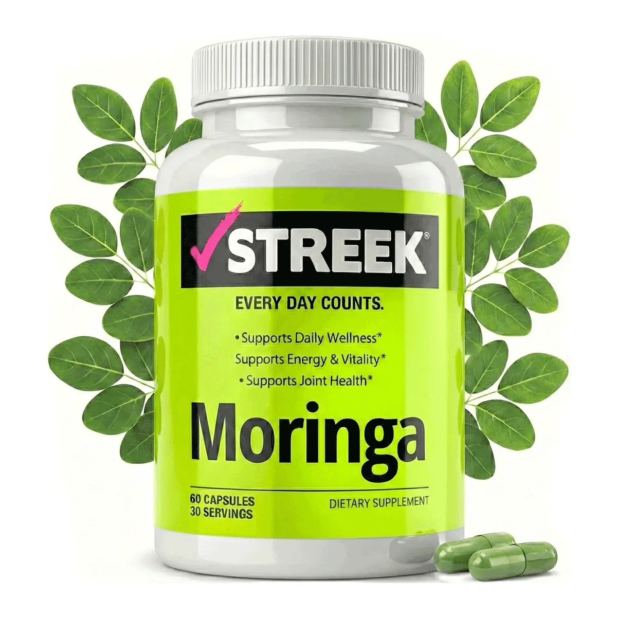 Streek Moringa Capsules – 800mg Pure Moringa Oleifera Powder Supplement, 60 Capsules