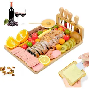 Bamboo Charcuterie Boards Cheese Board Knife Set,House Warming Gifts for New Home Gift for Mom Couples Bridal Shower Bridesmaid Gifts (14 x 11 x 0.59 inches)