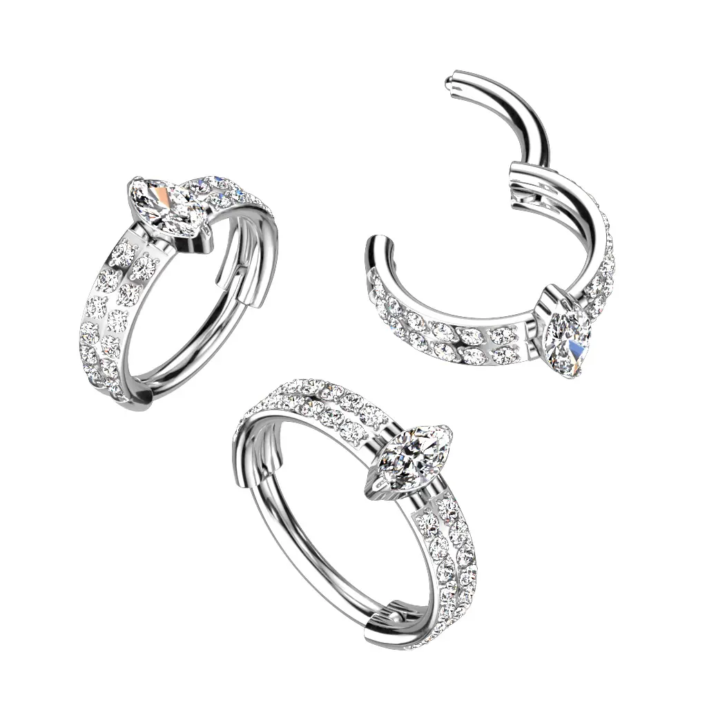 16G Marquise Double Hoop • Clicker Ring • Titanium • Nose Ring • Septum Ring • Seamless Hoop • Hinged • Helix • Cartilage Piercing • Earring