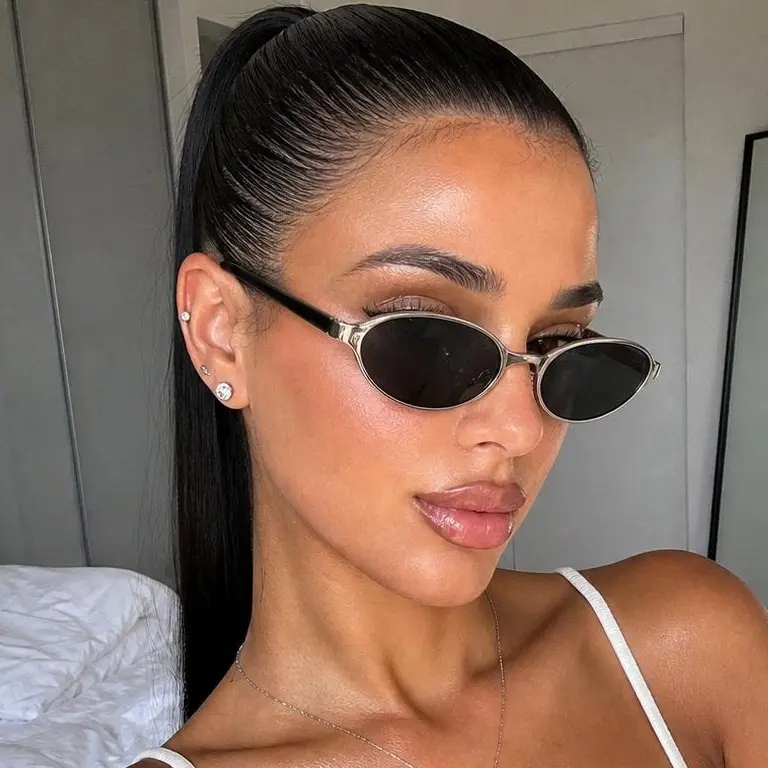 3PCS Vintage Oval Small Frame Metal Sunglasses for Women, UV400 Protection Retro Trendy Narrow Sunglasses for Outdoor Cycling Driving Party