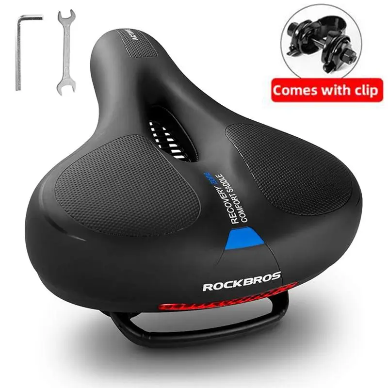 ROCKBROS Comfort Wide Bike Saddle, Universal Dual Shock-Absorbing Bicycle Seat Cushion with Reflective Strip for Night-Ride Visibility, Men’s & Women’s Cycling Accessories, Night‑Ride Visible