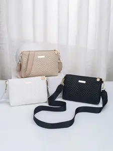 Fashion Women's V-Textured Quilted Crossbody Bag, Casual Large Capacity Shoulder Bag, Detachable Straps, Zip Closure, Stylish Practical Design