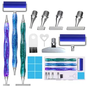 ZYNYXY 17PCS Ergonomic Diamond Art Pen Kits, with Multifunctional Metal Stainless Steel Screw Thin 1, 3, 6, 9, Tips, Correction Placers Roller Accessories(B-Green+ Purple+ Blue+ 5 PCS Tips)