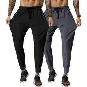 2PCSIce Silk Sports Pants Drawstring Elastic Design with Zippered Pockets Thin High-Elastic Quick-Dry Fitness Trousers Skin-Friendly Smooth Soft Fabric Suitable for Indoor Sports Summer Outdoor Sports Breathable Activewear Bottoms Spandex For Gym