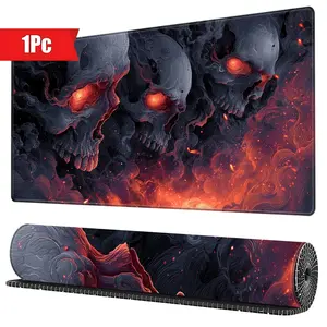 Infernal Fiery Skulls Gaming Mouse Pad Extended Desk Mat Stitched Edges Non Slip for Intense Gaming Home Office Use 15.7x35.4inch Great Gift Idea