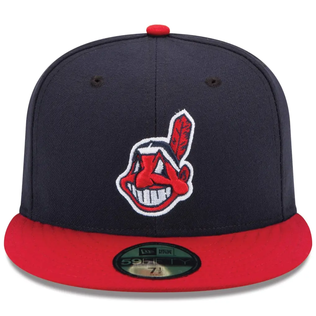 New Era Navy/Red Home Authentic Collection On Field 59FIFTY baseball cap for men, Cleveland Indians team.
