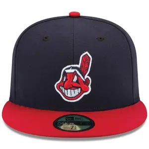 New Era Navy/Red Home Authentic Collection On Field 59FIFTY baseball cap for men, Cleveland Indians team.