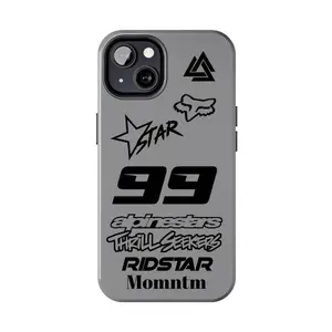 Aesthetic Grey Racingcore Moto Style Phone Case | Retro Motocross Sticker Bomb Design | Streetwear Extreme Sports Aesthetic | Protective Shockproof Cover for iPhone17 16  15 14 13 12 11 Pro Max | Urban Grunge Tech Accessory
