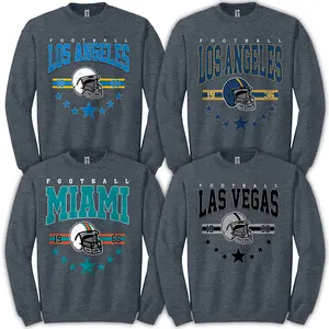 Retro 90s Varsity Football Sweatshirt – Vintage All Team Dark Heather Crewneck Pullover, Gildan Unisex Long Sleeve Fit