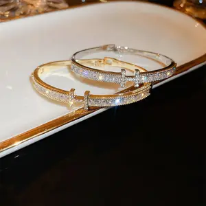 Women's Super Sparkly Zircon Letter Buckle Bangle - High-End Elegant Bracelets, Luxury Minimalist Versatile Costume Jewelry