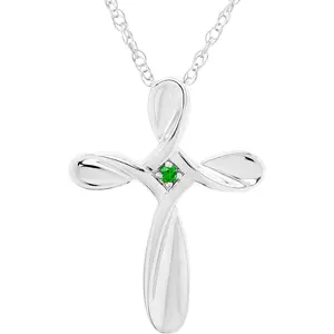 Sterling Silver Lab-Grown Emerald Cross Pendant with chain