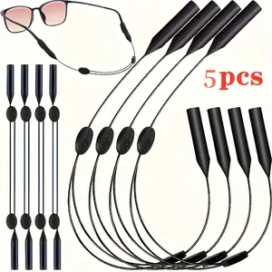 Five-piece adjustable silicone eyewear chain, suitable for all types of glasses - non-slip eyewear hanger, designed for swimming and fitness, comfortable to wear (black)
