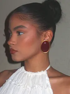 Elegant Luxury Ruby Resin Chunky Geometric Oval Earrings for Women's Daily Travel Party Wear Valentine's Day gift