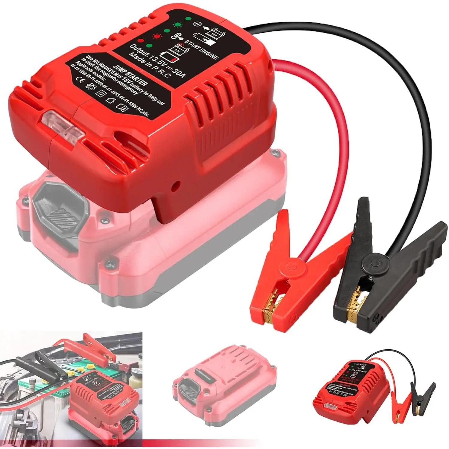 2PCS Heavy Duty Battery Jumper Cable Clamps for Craftsman 20V Battery, Convert to Automotive Booster Jumper Starter with 11AWG Cables, Parrot Clips, Quick Charging Power Connector, Red & Black