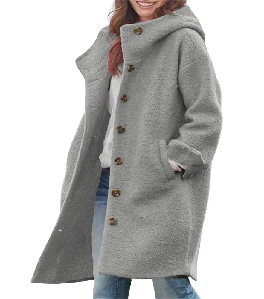Women's Winter Single Breasted Long  Coat with Hood Casual Blend Trench Coat Jacket