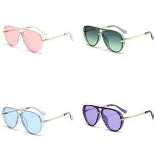 2026 Latest Retro Big Frame Pilot Sunglasses UV400 Protection Neon Green Multi-Color