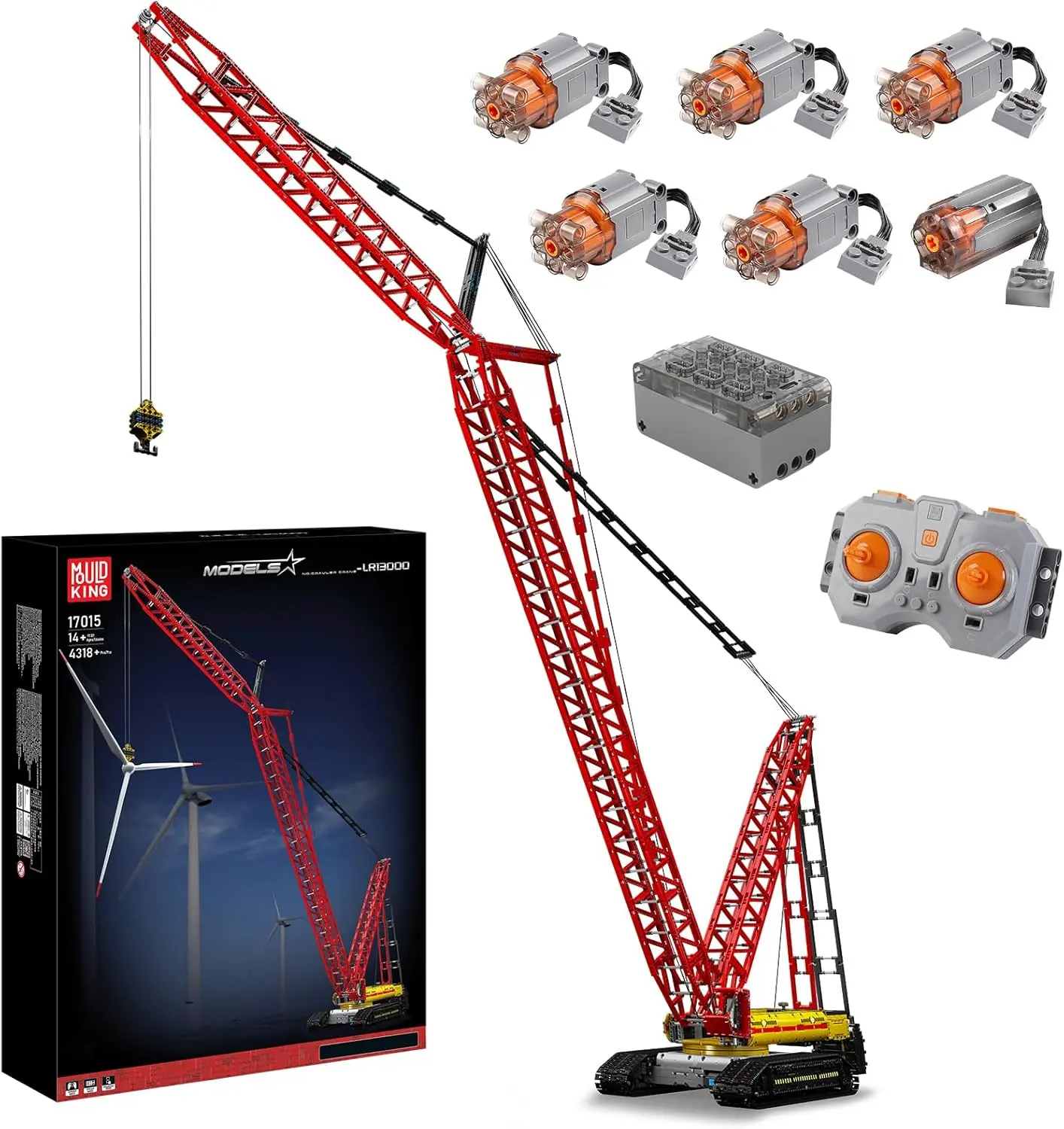 Mould King 17015 Technology Crawler Crane Building Block Kit for Kids with Heavy Duty Crawler Crane Motors and Construction Vehicle Toys RC Tower Crane Model
