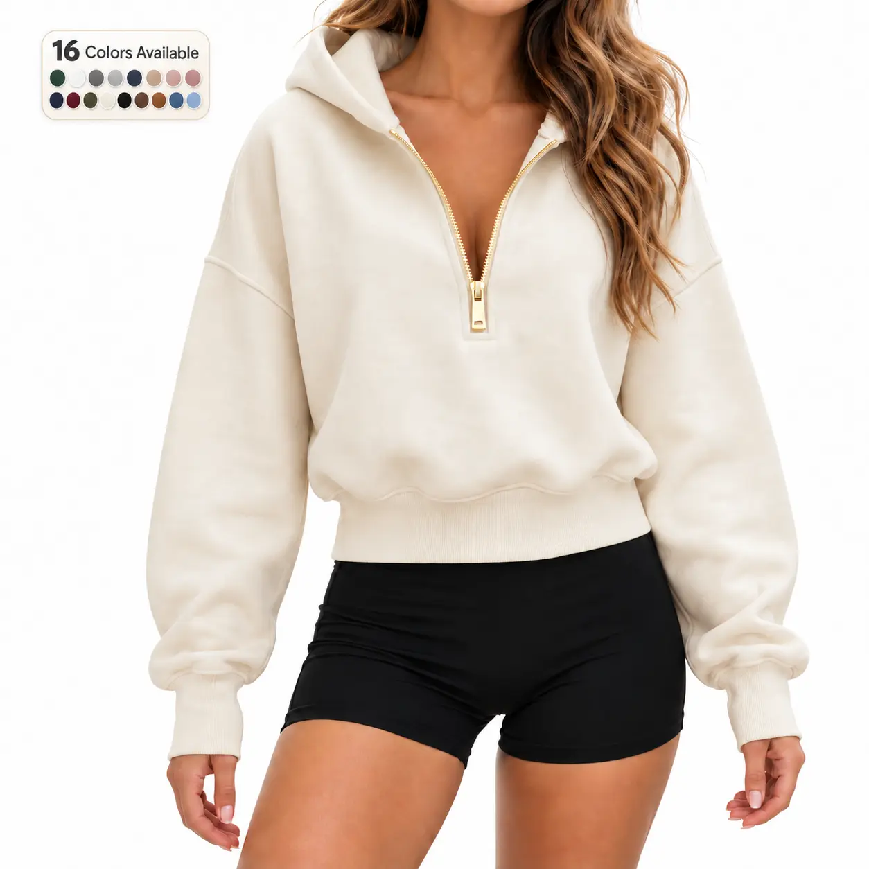 Women's Quarter Zip Hoodie Cropped Sweatshirt Oversized Pullover Long Sleeve Casual  for Everyday Wear Travel Outfit minimalist top