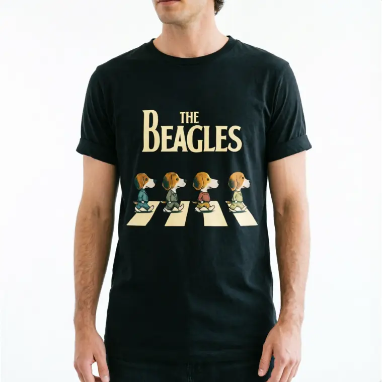 Men's Short-Sleeve Round Neck Casual Beagles Band T-Shirt - Funny Abbey Road Parody Dog Graphic Tee, Menswear Gift for Dog Lovers