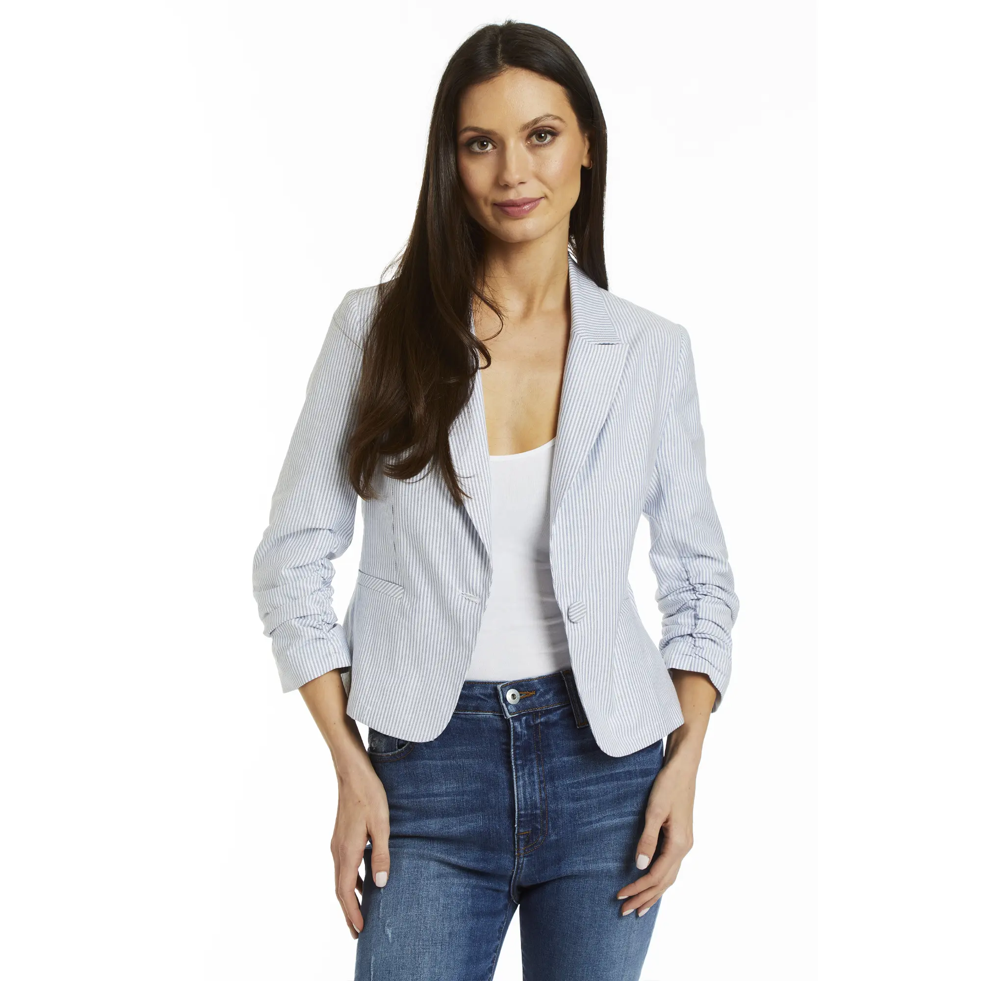 Suzie Street Cotton Blazer in Navy by Drew
