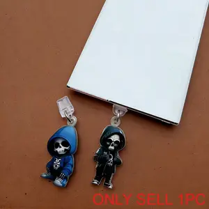 2D Creative Skull Acrylic Dust Plug Set, Compatible with iPhone Type-C iPad Android Tablets AirPods Charging Port Decor Halloween Gift Phone Charms
