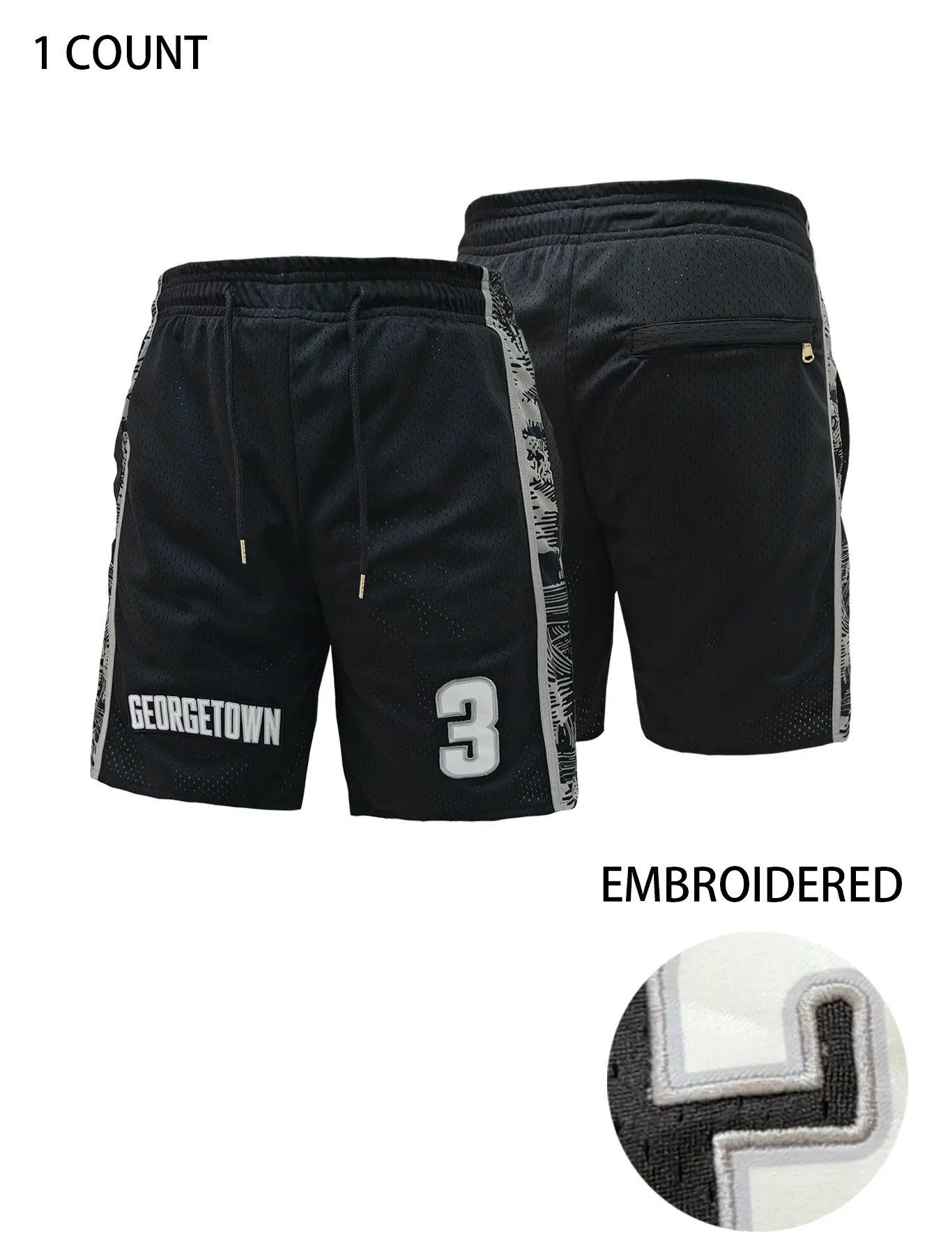 Men's Georgetown Short Pants Breathable Embroidered Basketball Shorts, Outdoor Sports & Competition, Casual Loose-Fitting All Seasons