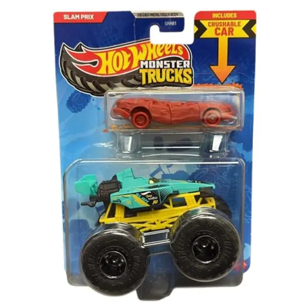 Mattel - Hot Wheels Monster Truck & Car - SLAM PRIX & CRUSHED SEDAN - SUDDEN STOP [JJT57]