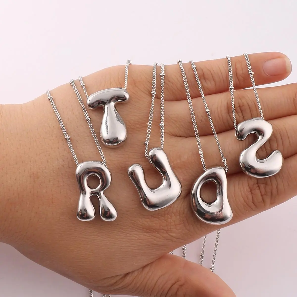Waterproof 26 English Letter Initial Name Pendant Necklace Stainless Steel Silver Plated A to Z Charm Jewelry