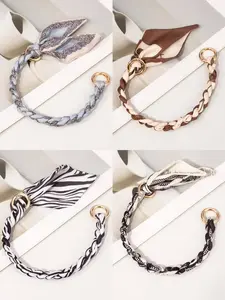 Bag Charm Handmade Woven Silk Bow Keychain, Versatile Bag Accessory, Keychain For Bags, Geometric Pattern, Sweet Style, All Seasons