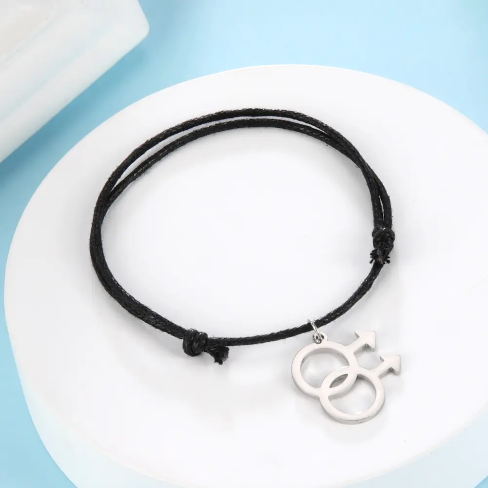 Cazador LGBT Gay Stainless Steel Charm Bracelets for Men Adjustable Feminist Lesbian Double Venus Thread Cord Bracelet Jewelry
