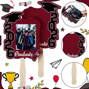 12/24 Pack Class of 2026 Graduation Fans with Handle Double Sided Grad Photo Props for Keepsake Gifts Graduation Party Supplies