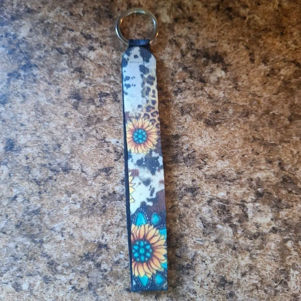 Wristlet Keychain Sunflower Turquoise Leopard Print - Unique Design Accessory