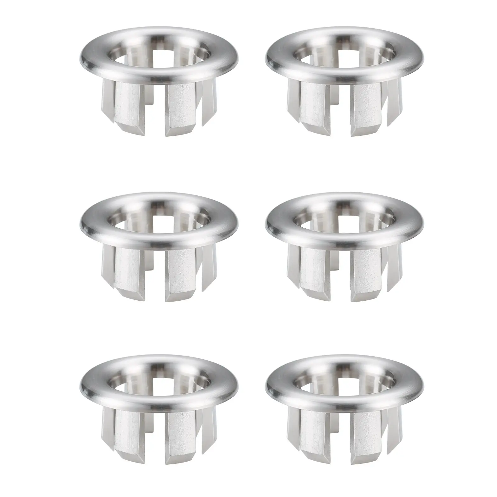 WOWOW 6-Piece 22mm ABS Brushed Nickel Round Sink Overflow Ring Insert Cover Cap Set, Easy-Install Bathroom Fixture Accessories with Instructions, Corrosion-Resistant for Lasting Shine Hole Decor Home Supplies