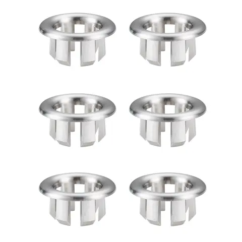 WOWOW 6-Piece 22mm ABS Brushed Nickel Round Shape Sink Overflow Ring Insert Cover Cap Set Pack, Easy-Install Bathroom Fixture Accessories with Instructions, Corrosion-Resistant Home Supplies for Shine Hole Decor